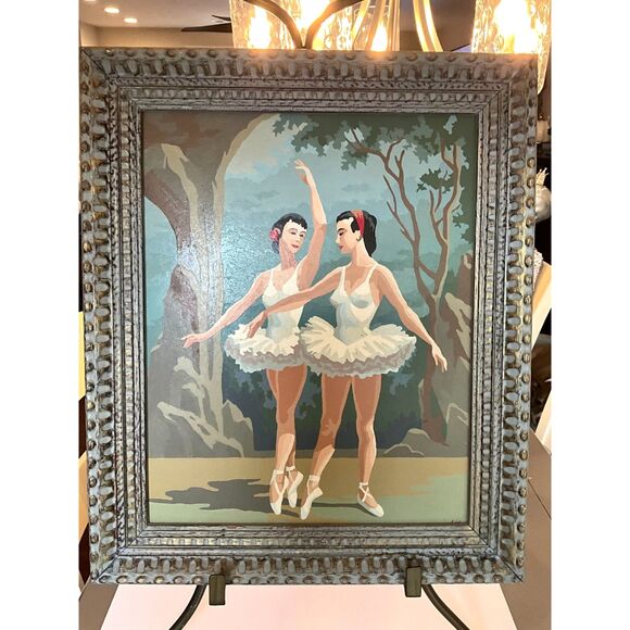 Stunning!  Vintage MCM large paint by number ballerinas beautiful frame 20 x 24 - Picture 1 of 4